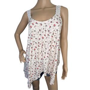 SHEIN Floral Patterned Babydoll Tank With Lace Style Straps